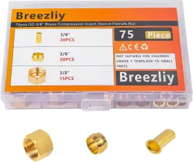 Breezliy 313034333366 75pcs 3/8 Assortment Kit Brass Compression Sleeves Ferrules And Insert &nuts Breezliy 313034333366 75pcs 3/8 Assortment Kit Brass Compression Sleeves Ferrules And Insert &nuts