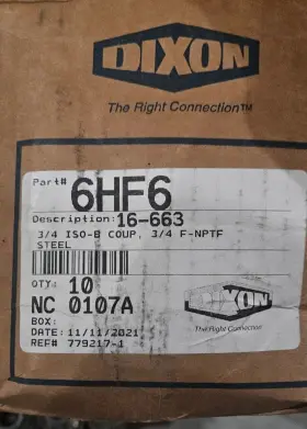6HF6 DIXON Coupling Coupler Fnpt Steel Box