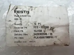 153159 FESTO Pack Push Bulkhead Connector Tube Od #2