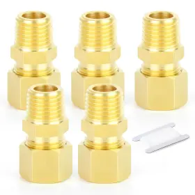 Gasher Nh-095 5pcs Brass Compression Tube Pipe 1/2 Inch Od X 3/8 Mnpt 5pack Straight Gasher Nh-095 5pcs Brass Compression Tube Pipe 1/2 Inch Od X 3/8 Mnpt 5pack Straight