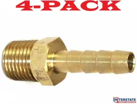 Interstate Pneumatics Fm65 4-pack 5/16 Inch Barb X 3/8 Npt Male Brass Hose Fitting Fm-65