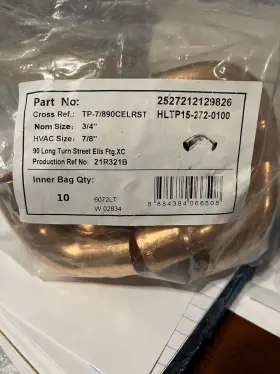 W02834 MUELLER Cooper Elbow Hvac Turn Street Ells Ftg Xc Pack