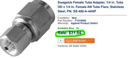 4X6TU4 PARKER Female Adapter Tube Flare #2