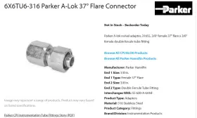 6X6TU6-316 PARKER Adapter Tube Female Flare