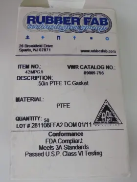 42MPG.5 RUBBER FAB TECHNOLOGIES Ptfe Tc Gasket Box