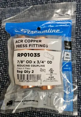 RP01035 STREAMLINE Mueller Acr Copper Press Reducing Coupling