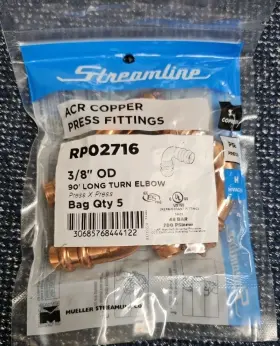 RP02716 STREAMLINE Mueller Acr Copper Press Fittings Elbow