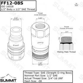 FF12-08S-SET SUMMIT HYDRAULICS Flat Hydraulic Connect Coupler #2