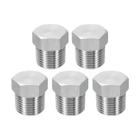 Uxcell 678202515198 5pcs 304 Stainless Steel Pipe Plug Fitting 1/2 Inch Pt Male Thread Outer Hex Head