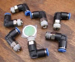 (6) Festo 90 Push-to-connect Threaded Elbow 4mm Fittings With M14 Threads. Fixed Price $25.00.