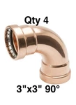 Qty 4 Mueller Prs Streamline Pf 02092 90 Long Elbow Copper Press Fitting 3" New. Fixed Price $249.00.