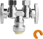 1/2" Push Fit X Dual 3/8" Od Compression Straight Stop Valve, 1/4 Turn Double Ha. Fixed Price $30.99.