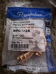 Streamline Rp02728 3/4" Od 90 Long Turn Elbow Copper Press Fittings Bag Qty 3. Fixed Price $63.00.