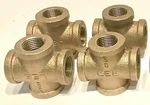 Four New Old Stock Lee 3/8 Npt 4-way Brass Gas Steam Engine Fittings America. Fixed Price $10.00.