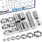 Seept 62pcs 7 Sizes 304 Stainless Steel Single Ear Hose Clamps 623.5mm Crimp .... Fixed Price $15.57.