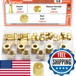 Aienxn 50pcs 1/4 Brass Compression Fittings Assortment Kit Insert Sleeve. Fixed Price $16.02.