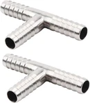 Beduan Stainless Steel 1/4" Hose Barb, 3 Way Tee T Shape Barbed Co2 Splitter Fit. Fixed Price $15.72.