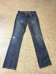 American Eagle 77 Straight Jeans Women Size 2 Regular Distressed Blue Denim. Fixed Price $19.99.