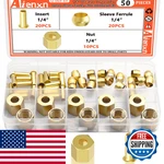 Aienxn 50pcs 1/4 Brass Compression Fittings Assortment Kit Insert Sleeve. Fixed Price $16.02.