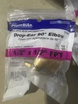 Jones Stephens C77436lf 1/2" Fpt Plumbite Push On Drop Ear 90 - Brass. Fixed Price $13.00.