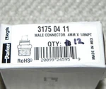 12) Parker 31750411 Push To Connect Tube Air Fitting, Straight Male 4mmx 1/8npt. Fixed Price $38.95.