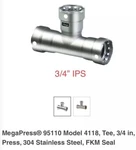 3/4 Viega 95110 Megapress Stainless 304 Tee Pipe Press Fitting Model 4118 Pxpxp. Fixed Price $69.99.