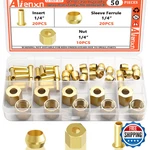 Aienxn 50pcs 1/4 Brass Compression Fittings Assortment Kit Insert Sleeve. Fixed Price $15.36.