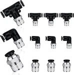12 Pack 1/4" Push To Connect Air Fittings Npt Pneumatic Elbow Straight 3 Way. Fixed Price $20.99.